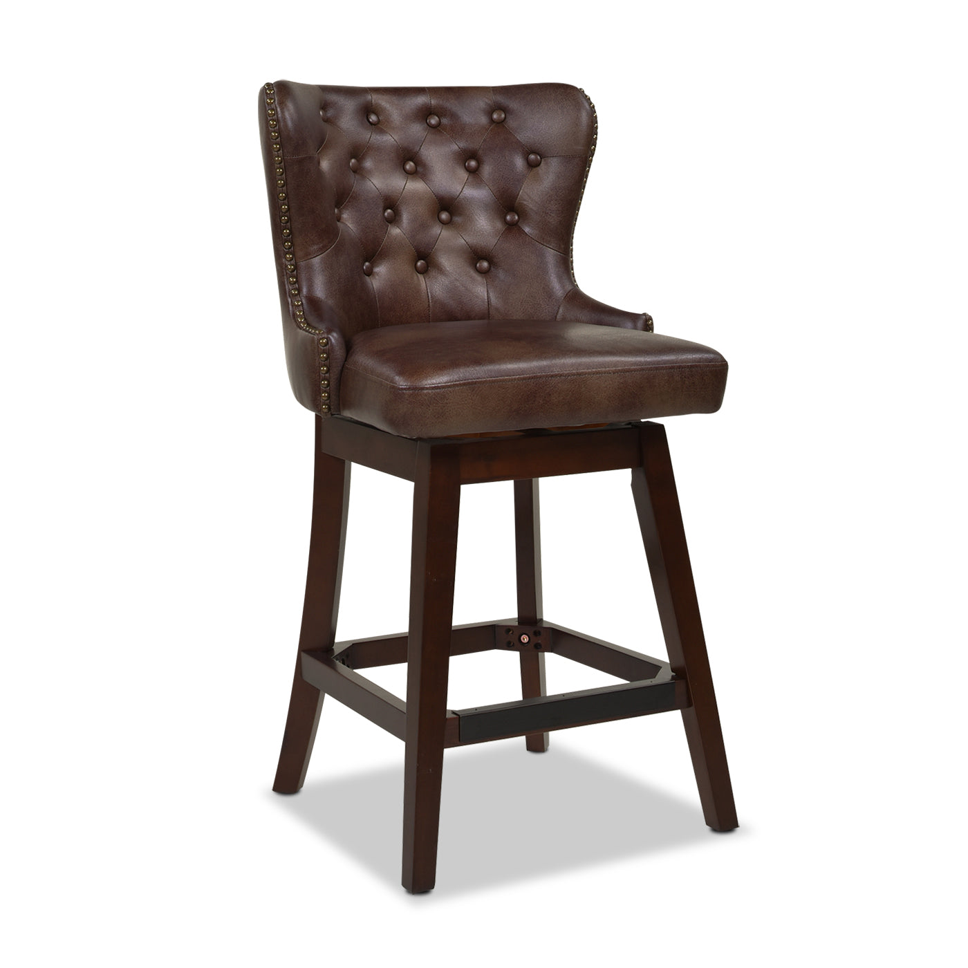 Holmes Tufted High Back 360 Swivel Counter Height Barstool, Mid Brown Faux Leather Brown Foam Faux Leather