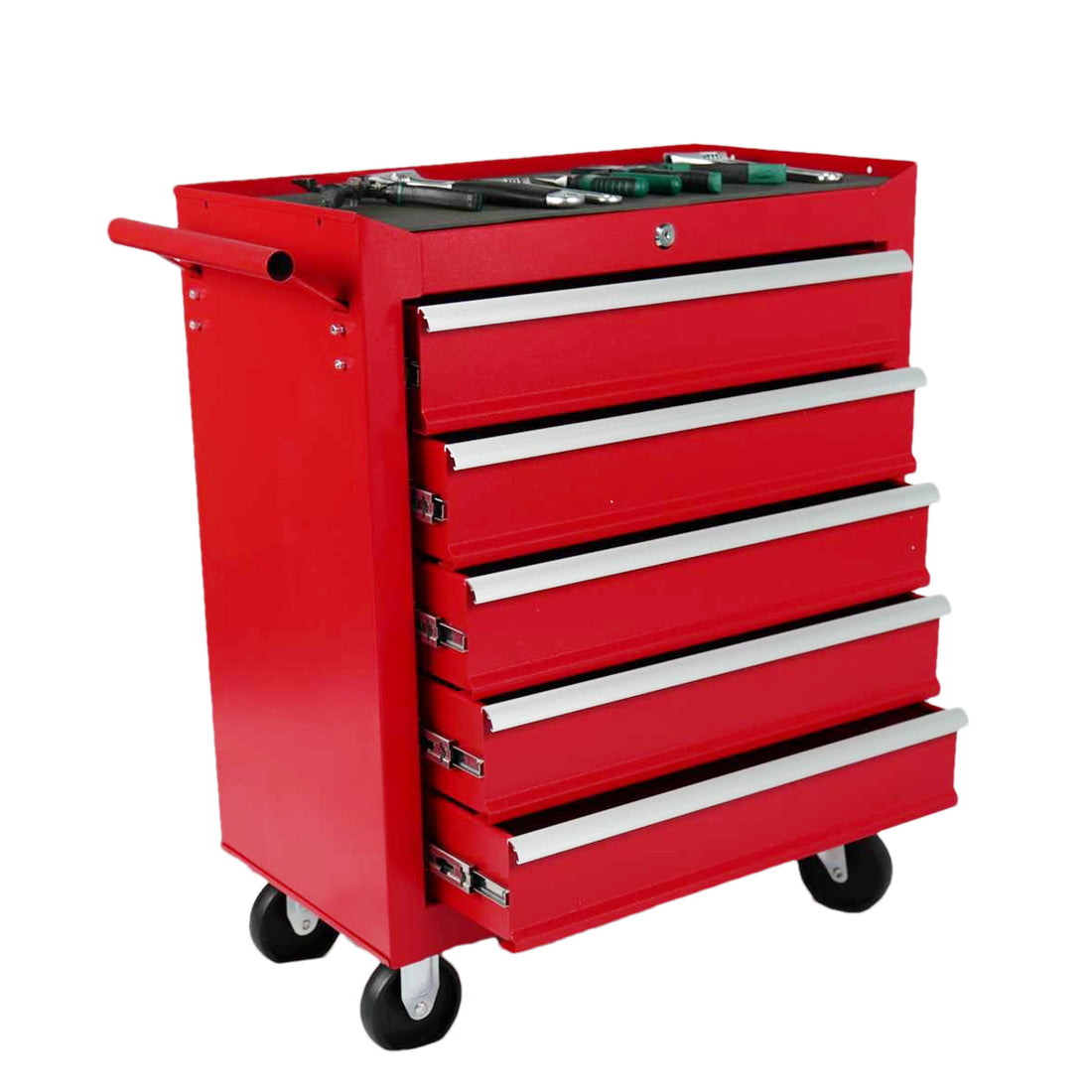 5 Drawer Metal Rolling Tool Chest With Wheels,Tool Storage Cabinet With Locking System Red Steel