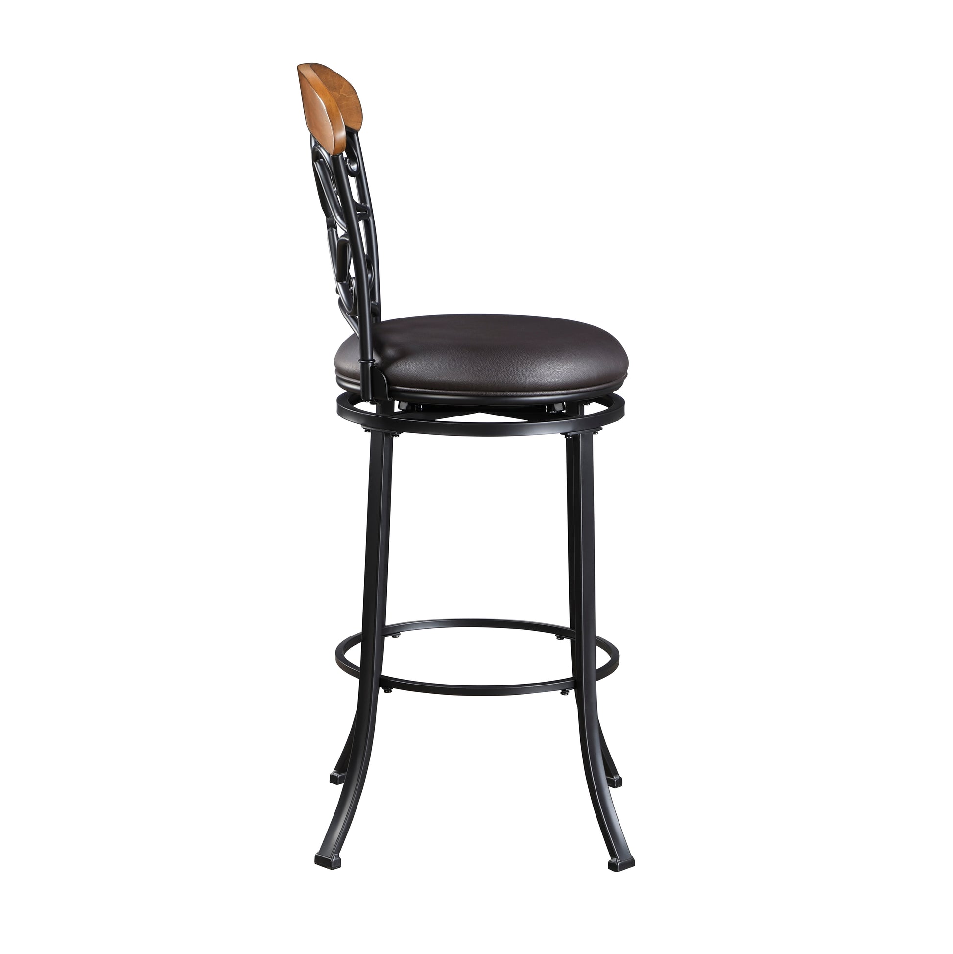1Pc Pub Height Swivel Chair Faux Leather Upholstered Black Metal Frame Dining Furniture Black Dining Room Metal