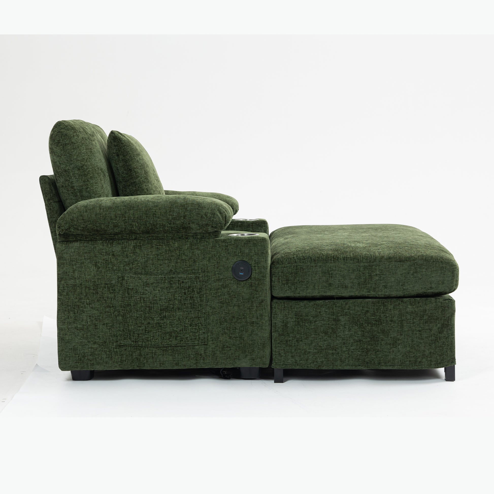 Modern Oversized Chair With Ottoman,Chenille Fabric Sofa Bed,Accent Chair Comfy Sofa With Cupholders And Usb Charging Ports Chair For Living Room,Bedroom,Apartment Green Chenille