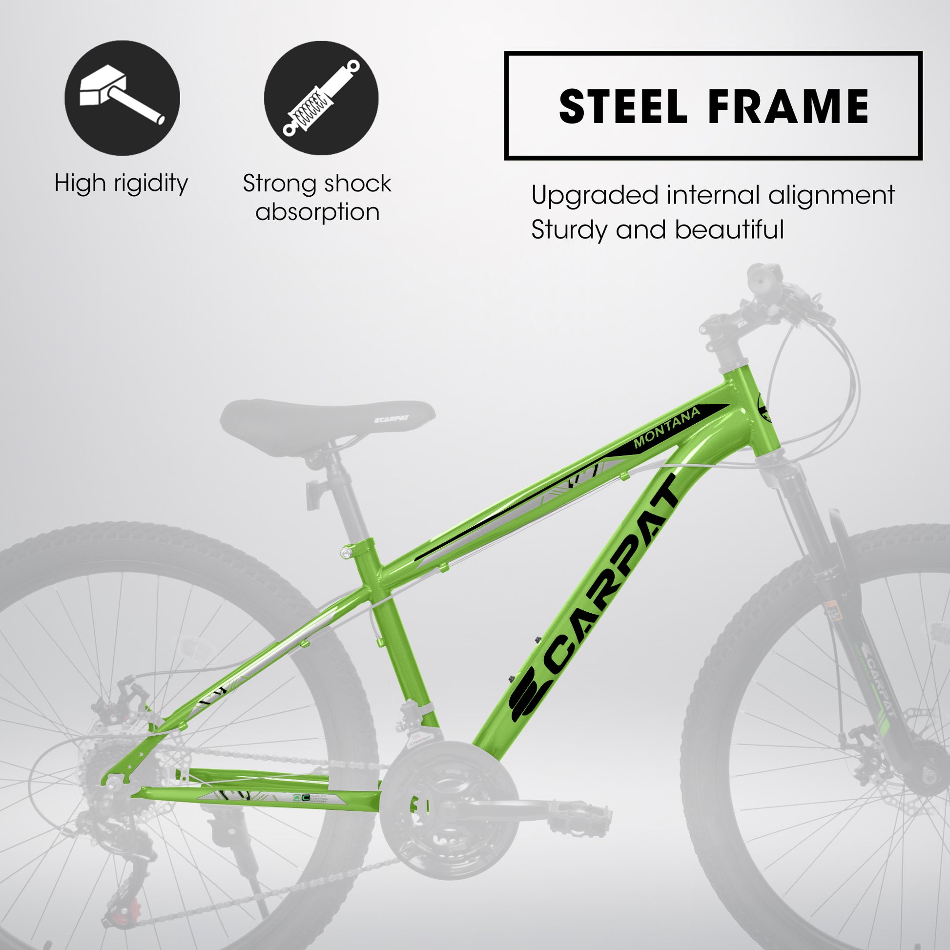 A2610 26 Inch Mountain Bike 21 Speeds, Suspension Fork, Steel Frame Disc Brake For Men Women Mens Bicycle Adlut Bike Cycling Green Without Garden & Outdoor Classic Multifunctional Steel