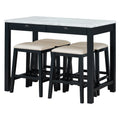 3 Piece Modern Faux Marble Versatile Bar Table Set With Storage Drawers And Padded Stools, Ideal For Space Saving Dining Nooks Or Small Kitchens Black Black Solid Wood Mdf