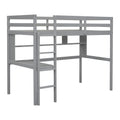 Twin Loft Bed With Built In Desk And Bookcase Of Three Compartments, Guardrails And Ladder,Grey Twin Grey Pine