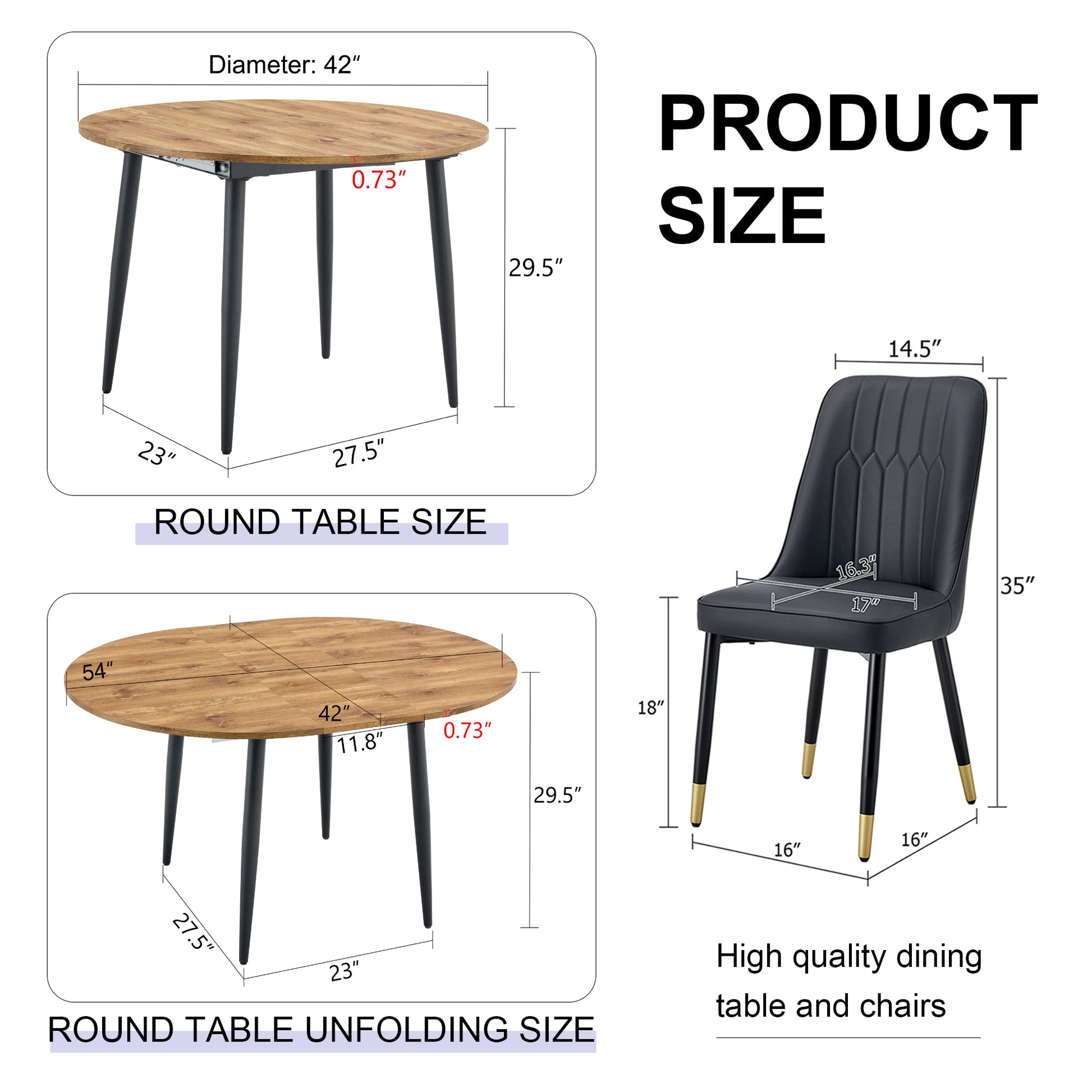 Table And Chair Set.Modern Extendable Wood Mdf Dining Table.The Table Has A Telescopic Design, Suitable For Gatherings Of Different Size.Paried With 4 Chairs With Pu Cushions And Black Metal Legs. Black,Wood Seats 4 Mdf Metal