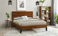 Mid Century Modern Solid Wood Bed Frame Queen Size Platform Bed With Three Piece Headboard Design, No Box Spring Needed, Brown Queen Brown Pine