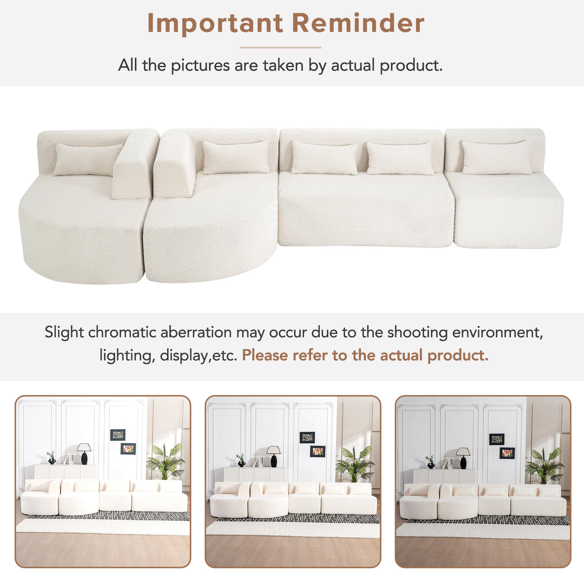 143.7" Upholstered Sofa Free Combined Sofa Couch With Two Chaise Lounge And Five Back Pillows For Living Room, Beige Beige Foam Polyester 5 Seat