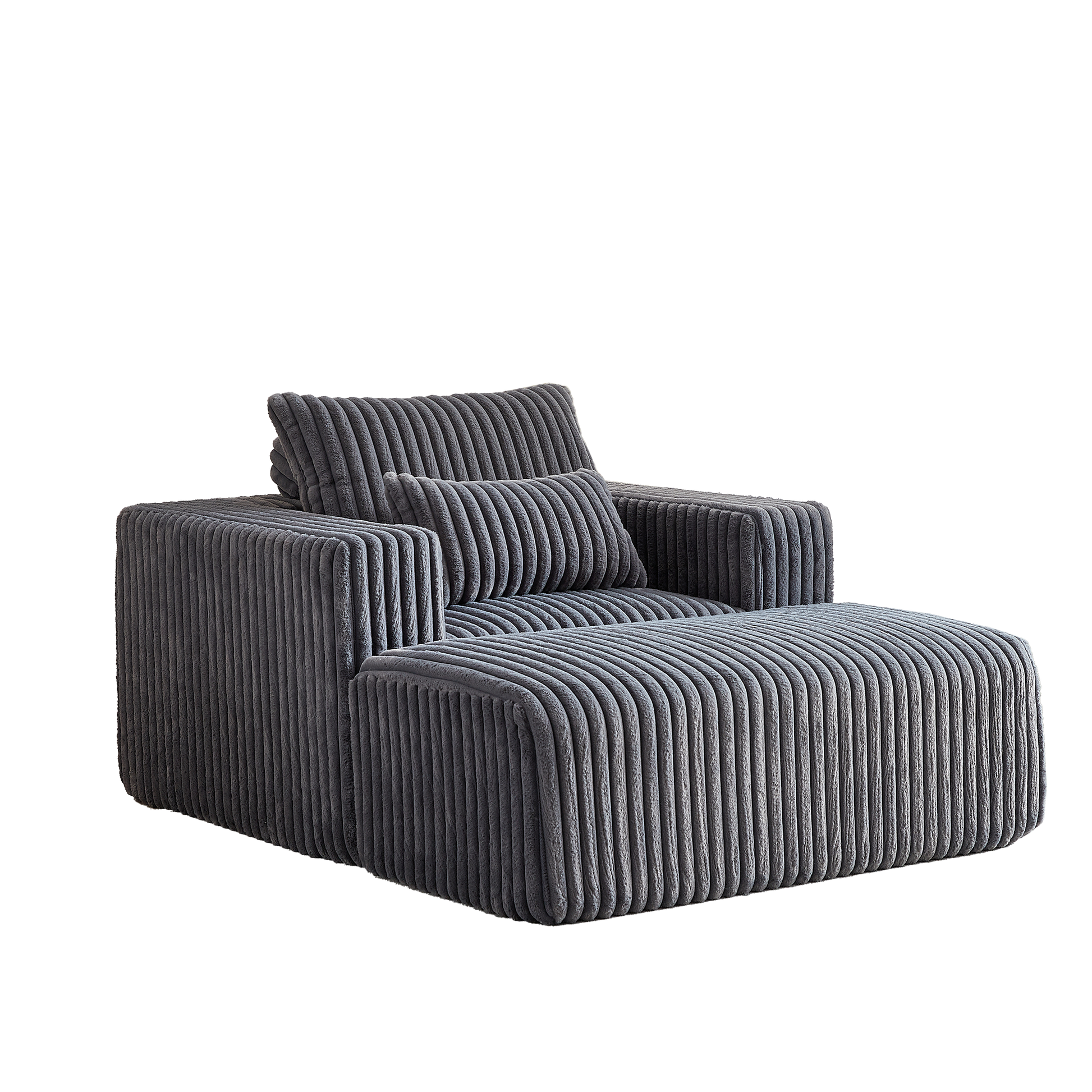 62.5 Inch Corduroy Sponge Sofa Lounge Chair With Removable Footrest,No Assembly Required,Fluffy Modern Sleeper Chair For Indoor Living Room Bedroom Grey Foam Corduroy 1 Seat