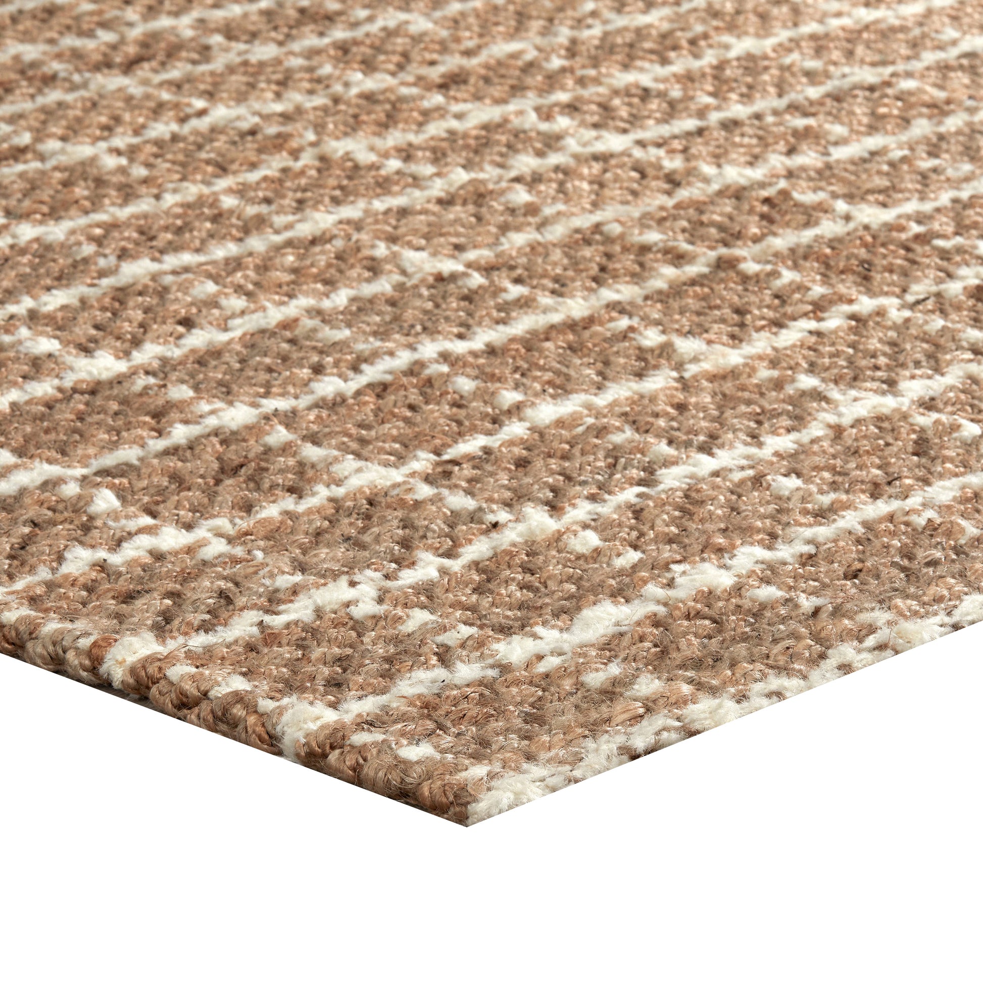 Obi 8 X 8 Square Handwoven Area Rug, Ivory Checkered Patterns, Brown Jute Brown Jute