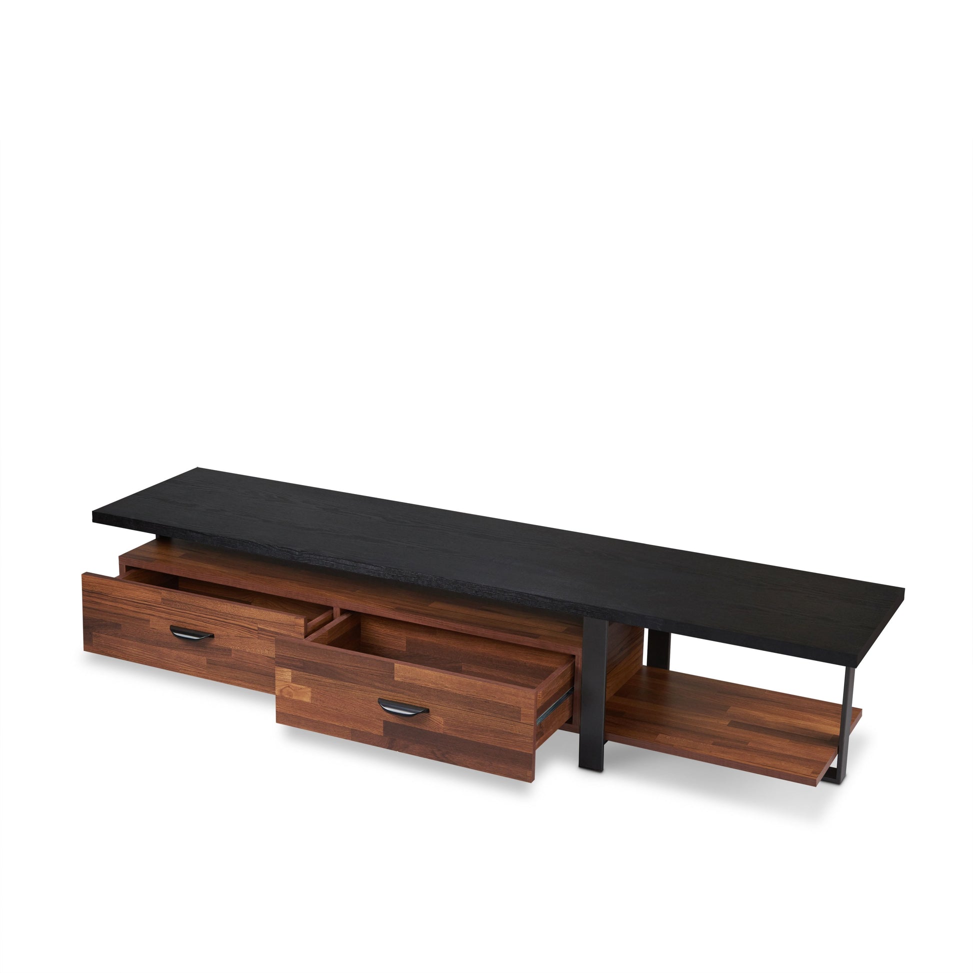 Elling Walnut & Black Finish Tv Stand Walnut Black 50 59 Inches Synthetic Wood
