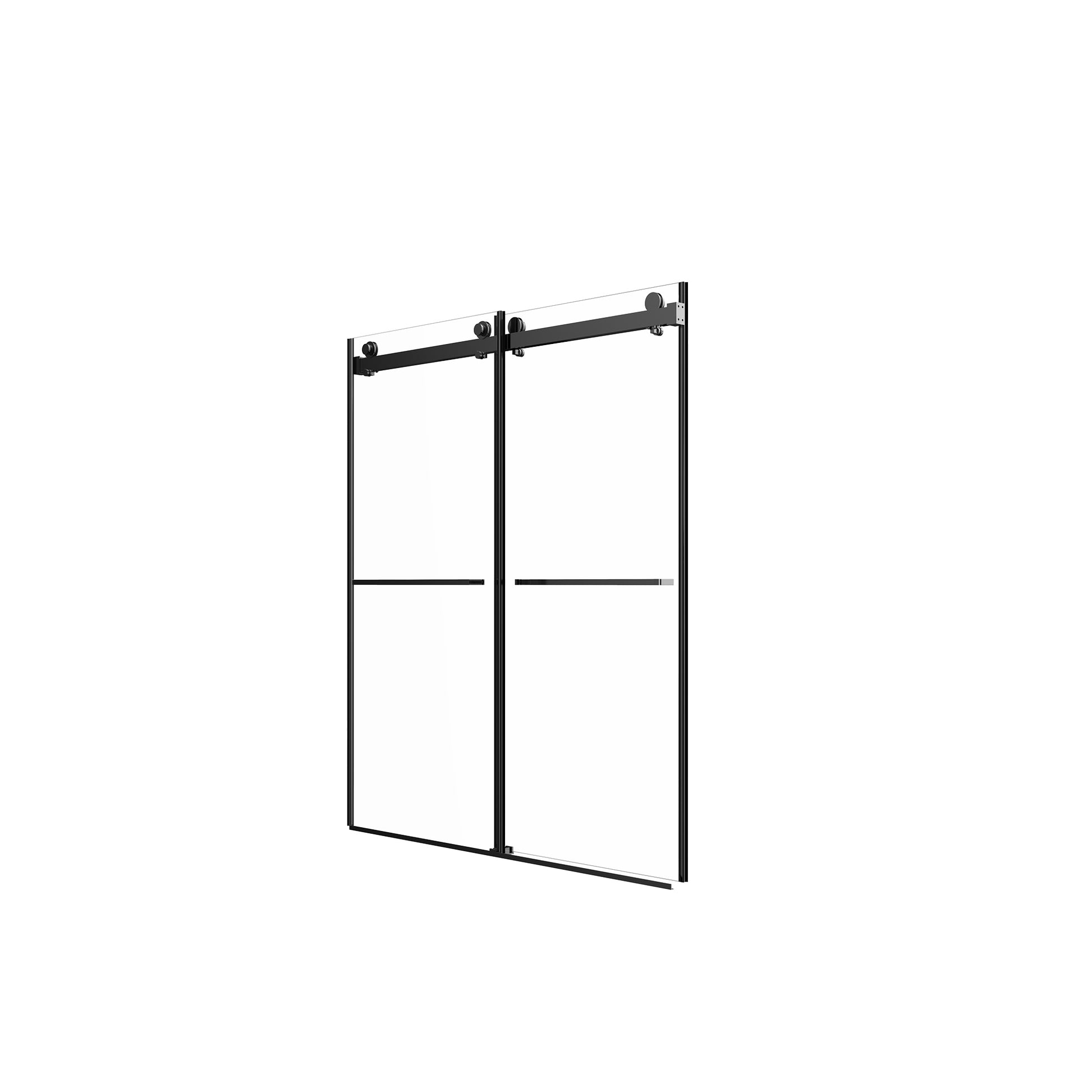 56" 60"W X 70"H Frameless , Double Sliding , 5 16" 8Mm Laminated Glass Premium Tempered Glass Shower Enclosure,Double Side Easy Clean Coat,Matte Black Finished With Buffer Matte Black Bathroom American Design Stainless Steel