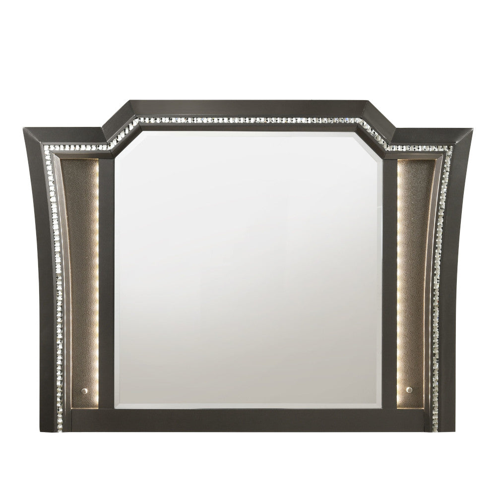 Kaitlyn Metallic Gray Finish Mirror W Led Silver Grey Mirror,Synthetic Wood