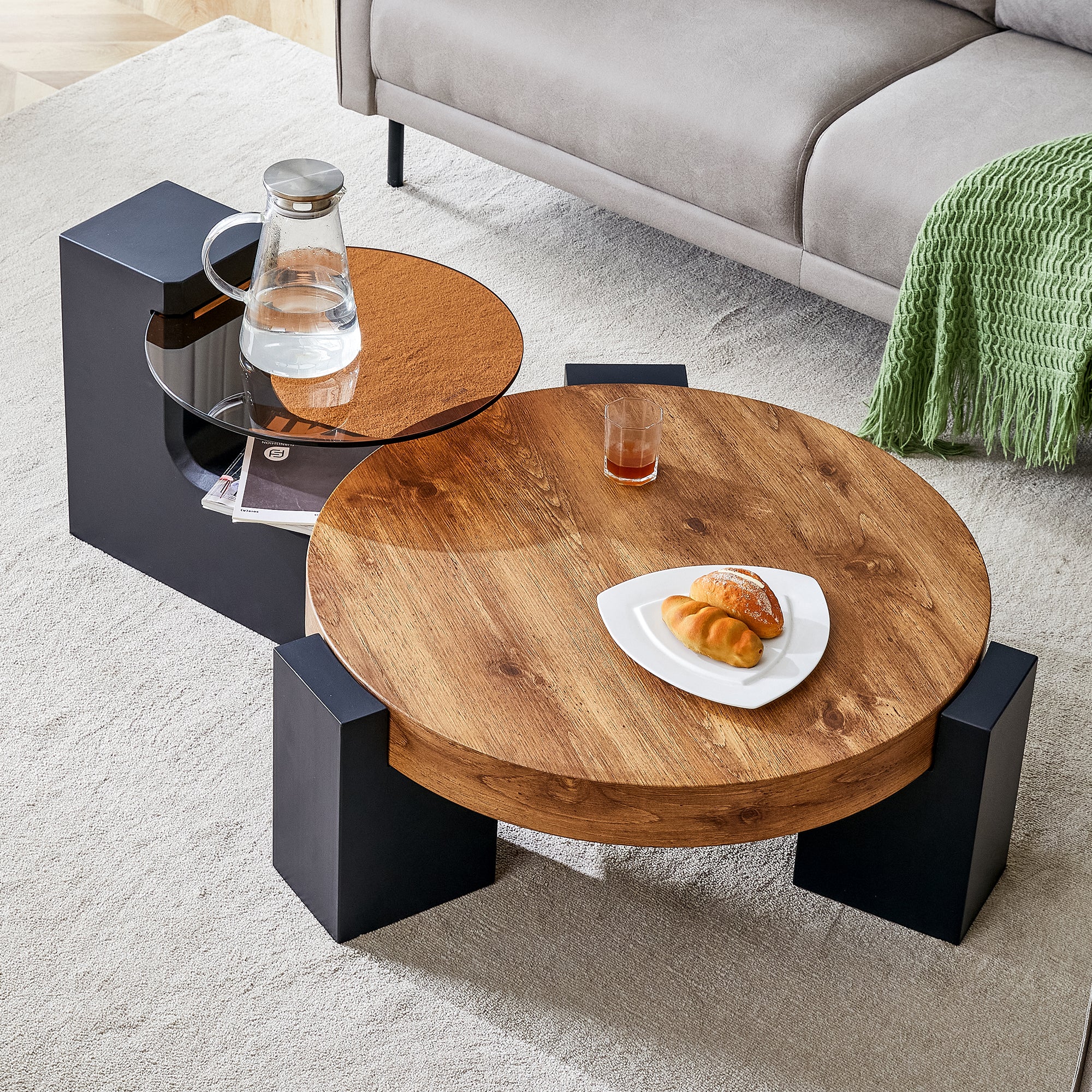 The Detachable Double Decker Coffee Table, The Stylish Design Is More Precious, And The Detachable Design Can Make The Use Of Space More Flexible And Suitable For Various Scenes. Black,Wood Mdf