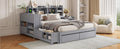 Full Size Wooden Platform Bed With Multi Functional Storage Space, Nightstand, 2 Drawers, Usb Ports And Desk, Gray Full Gray Wood