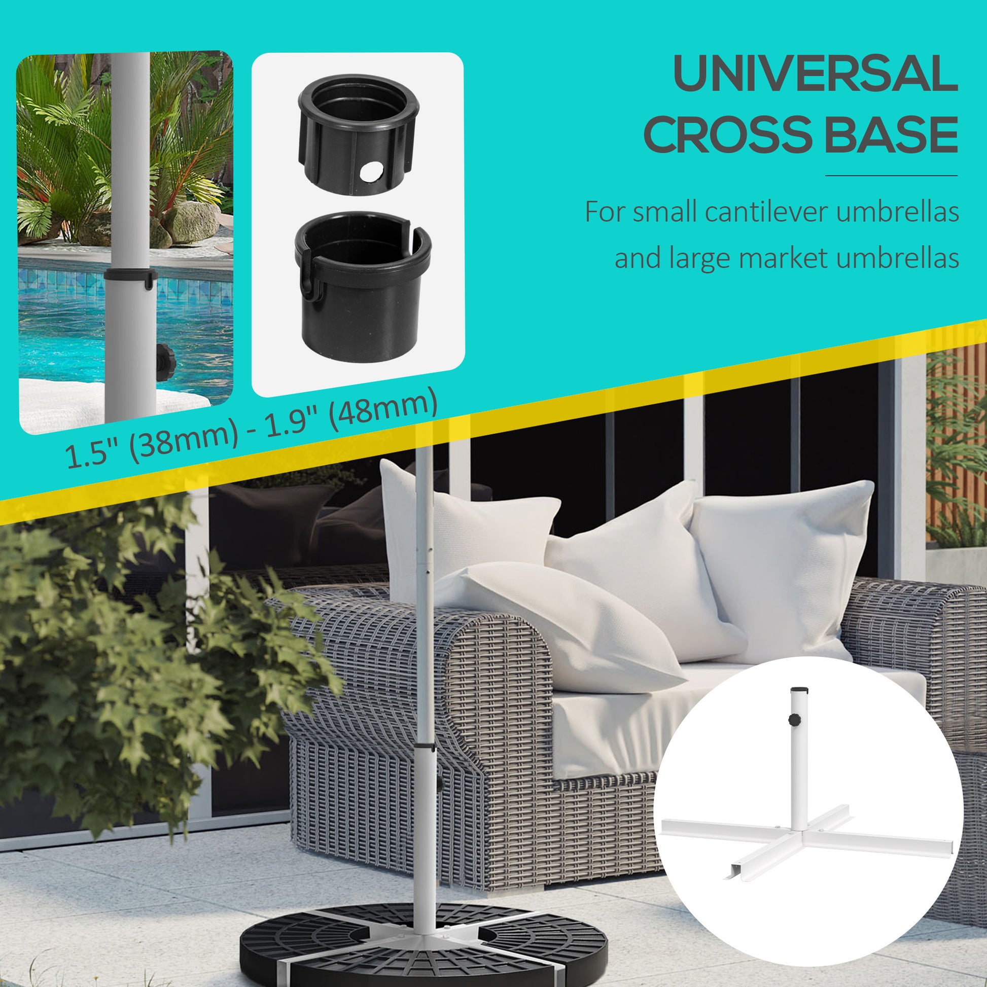 Outsunny Outdoor Universal Cross Brace Stand For Small Offset Umbrella Or Large Market Umbrella, Cross Umbrella Base For Patio Umbrella, White White Steel