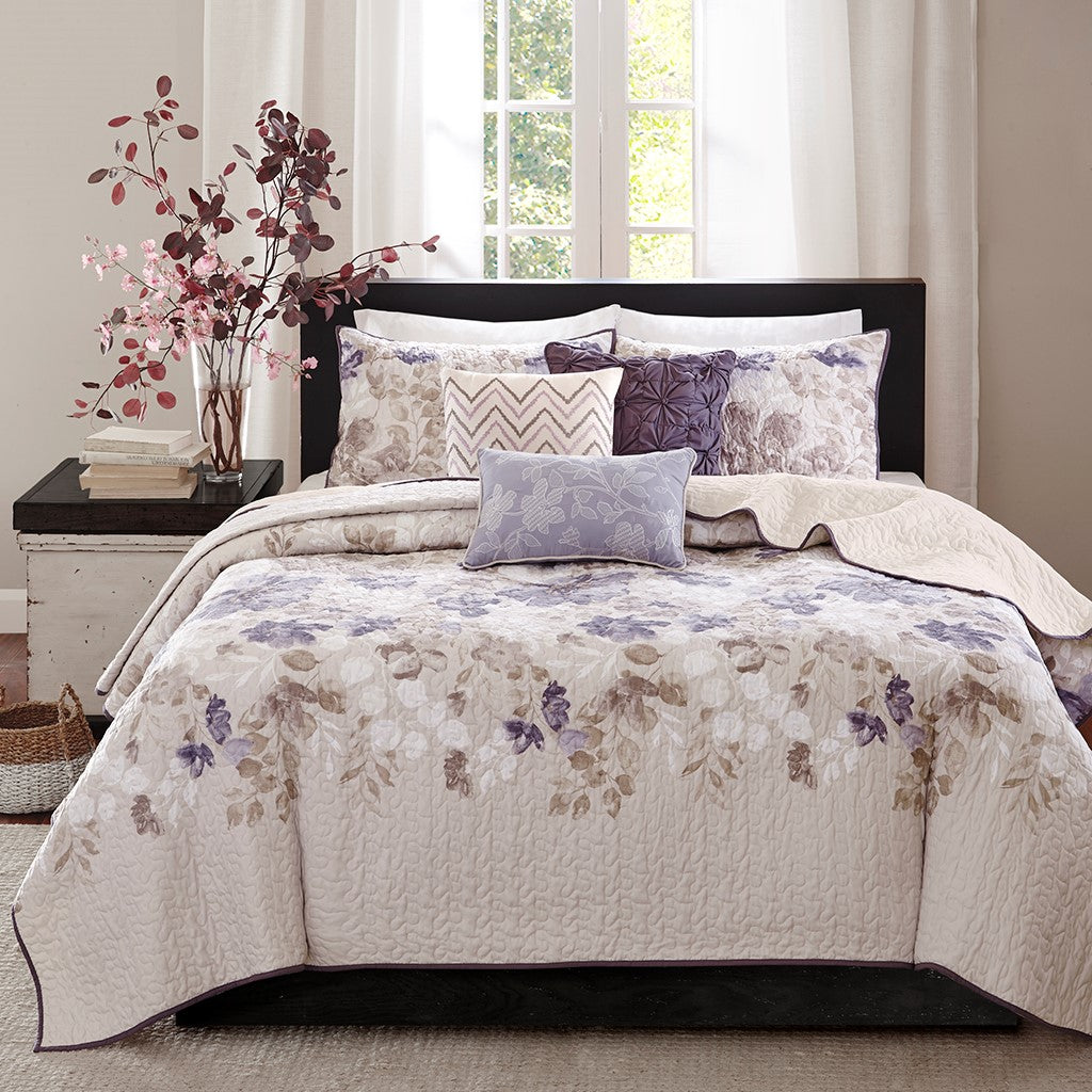 6 Piece Printed Quilt Set With Throw Pillows Taupe King Cal King King Multicolor Cotton