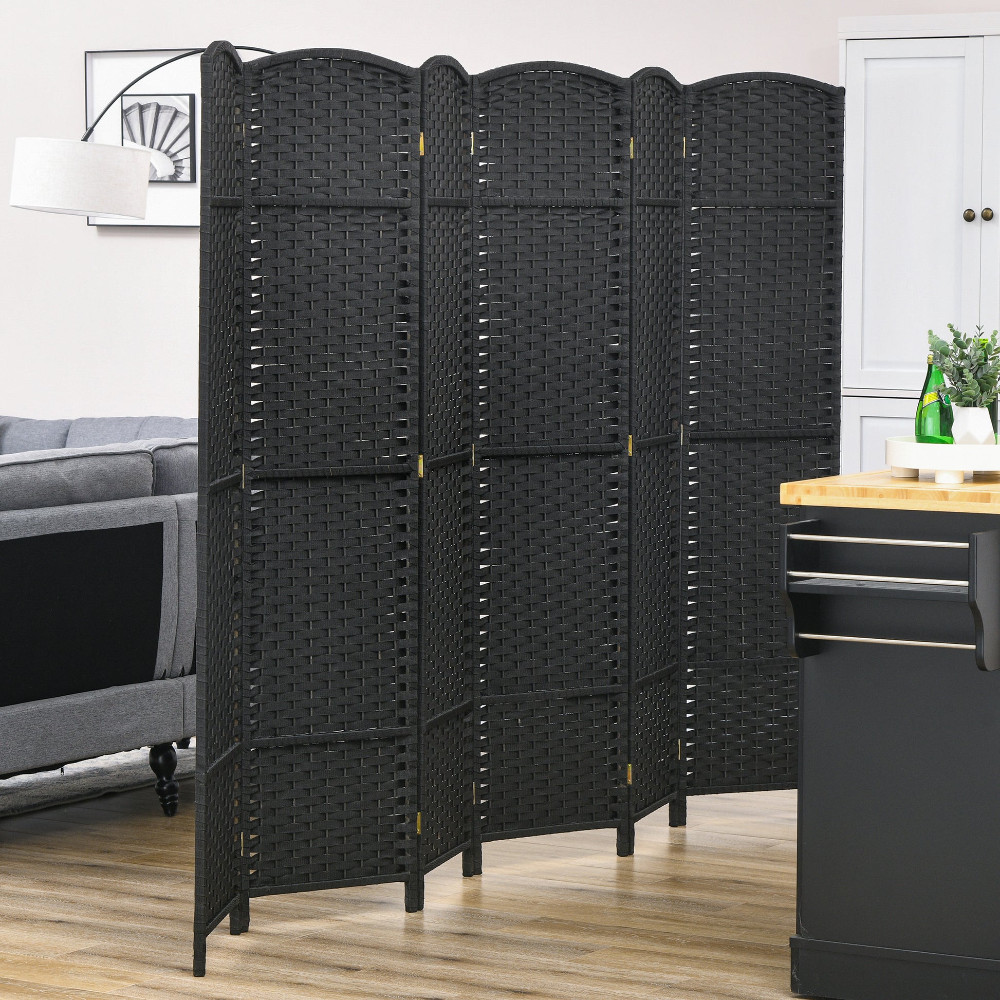 Homcom Room Divider, 6 Panel Folding Privacy Screen, 5.6' Tall Freestanding Wall Partition For Home Office, Bedroom, Black Black Polypropylene