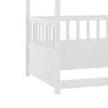 Twin Size Canopy Bed Frame With Guardrails For Kids,Floor Bed Twin With Four Poster Design,Kids Montessori Floor Bed,Wood Canopy Bed Frame For Girls,Boys Twin,White Box Spring Required Twin White