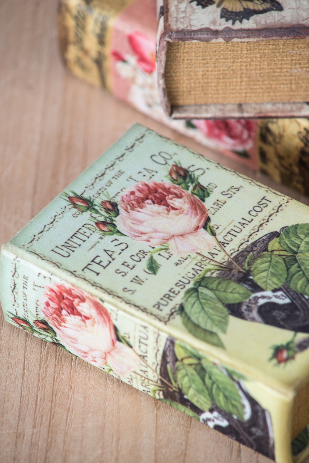 Set Of 4 Book Boxes With Birds, Flowers, And Handwriting Design, 5.5X4X2" Multi Mdf