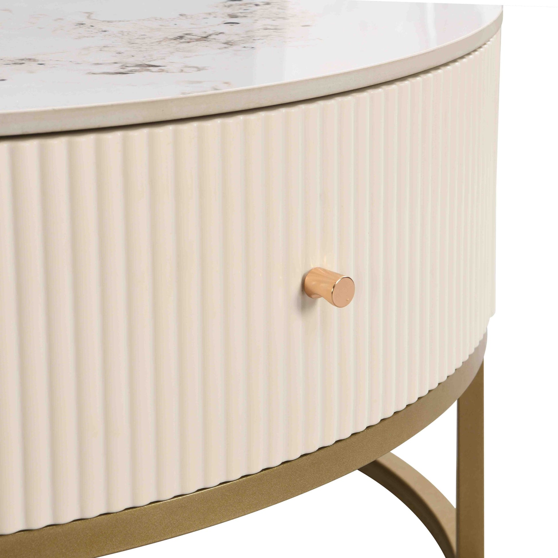 31.5 Inch Modern Round Coffee Table With Drawers, Marble Table With Storage, Coffee Table For Living Room White Coffee & End Tables Iron
