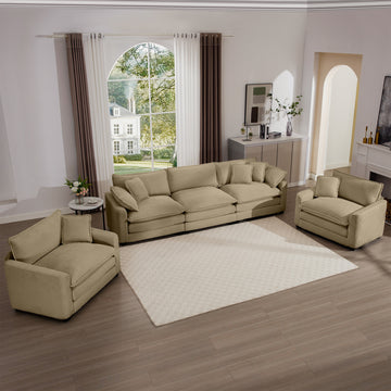 Luxurious And Sophisticated Sofa Set With Soft Cushions And Pillows, Home For Living Rooms And Clubs As Well As Home Theaters, Consisting Of Two Single Sofas And A 3 Seater Sofas In Tan Corduroy Fabri Tan Corduroy 5 Seat