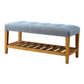 Light Blue And Oak Tufted Padded Seat Bench Light Blue Traditional Shelves Wood Fabric