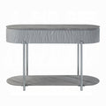 Grey High Gloss And Chrome Sofa Table With Bottom Shelf Grey Silver Primary Living Space Shelves Oval Wood Metal