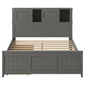 Full Size Platform Bed With Storage Headboard And Sliding Door,2 Drawers, Gray Full Gray Solid Wood Mdf