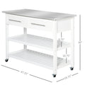 Homcom Kitchen Island With Stainless Steel Top, Open Shelves, And Drawers, Gray White Pine