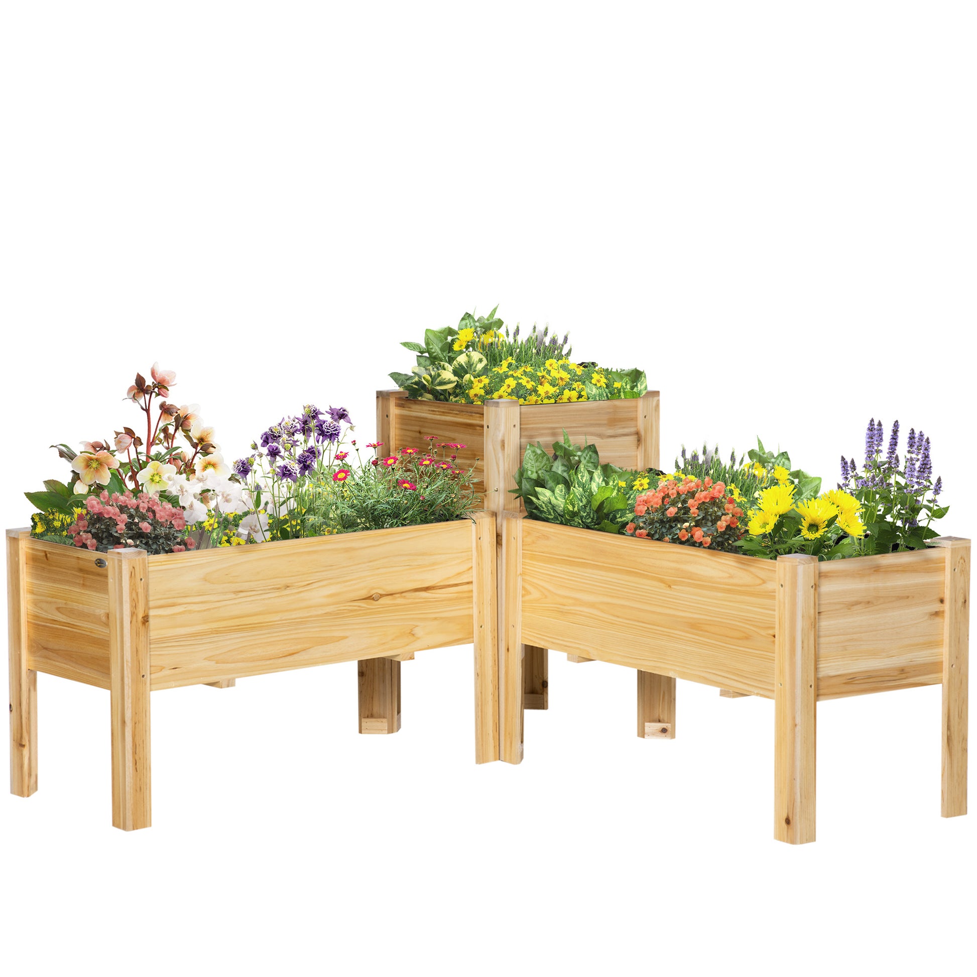 Outsunny Raised Garden Bed Set Of 3, Wooden Elevated Planter Box With Legs And Bed Liner, For Backyard And Patio To Grow Vegetables, Herbs, And Flowers, Natural Natural Wood Wood