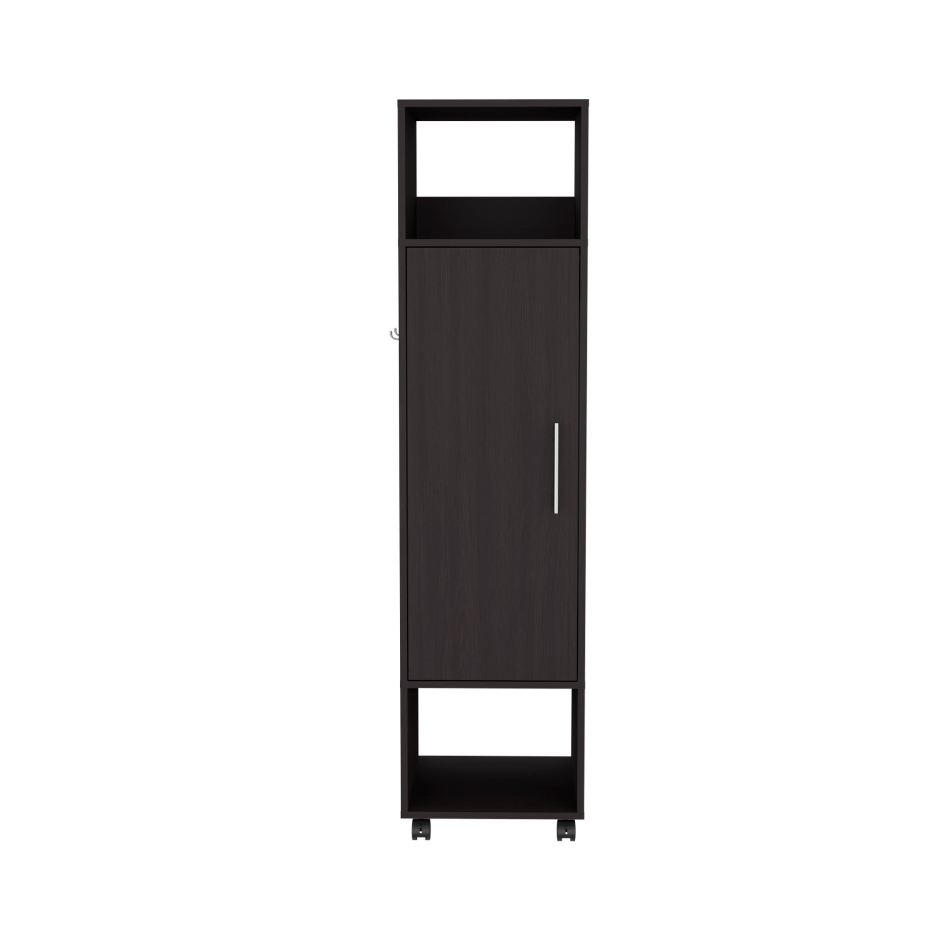 Cluster 63" Tall Wardrove One Door Cabinet With Mirror, Three Shelves, Casters And Hanging Rod, Armoire, Bedroom Clothes Storage, Cabinet Organizer Black Black Bedroom Modern Particle Board