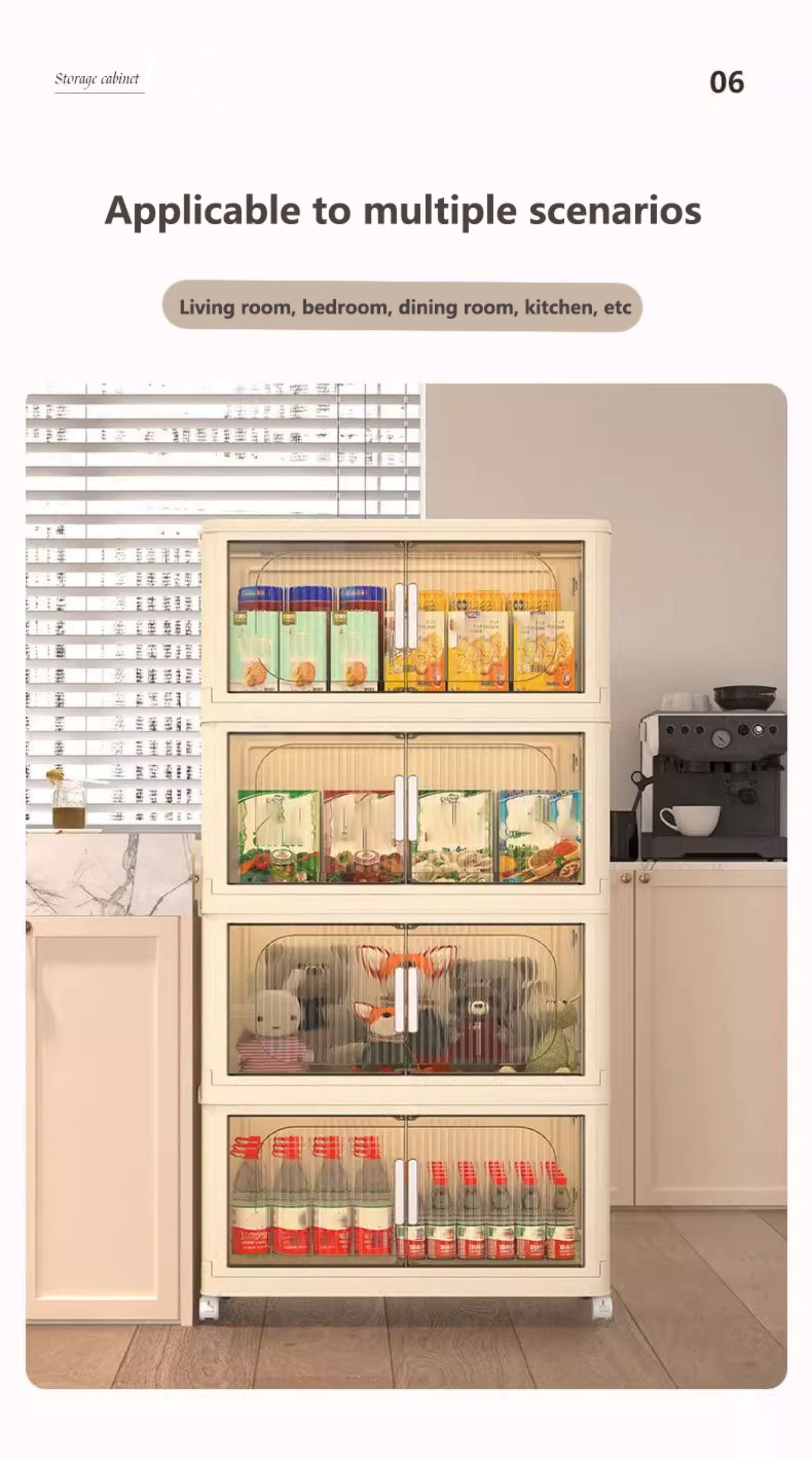 19.69" Side Wide Folding Storage Cabinet ,5 Tiers,19.69" 11.81" 50.00",Collapsible Storage Bins With Magnetic Door, Plastic Storage Cabinet With Wheels, Closet Organizers And Storage Containers Cream White Plastic