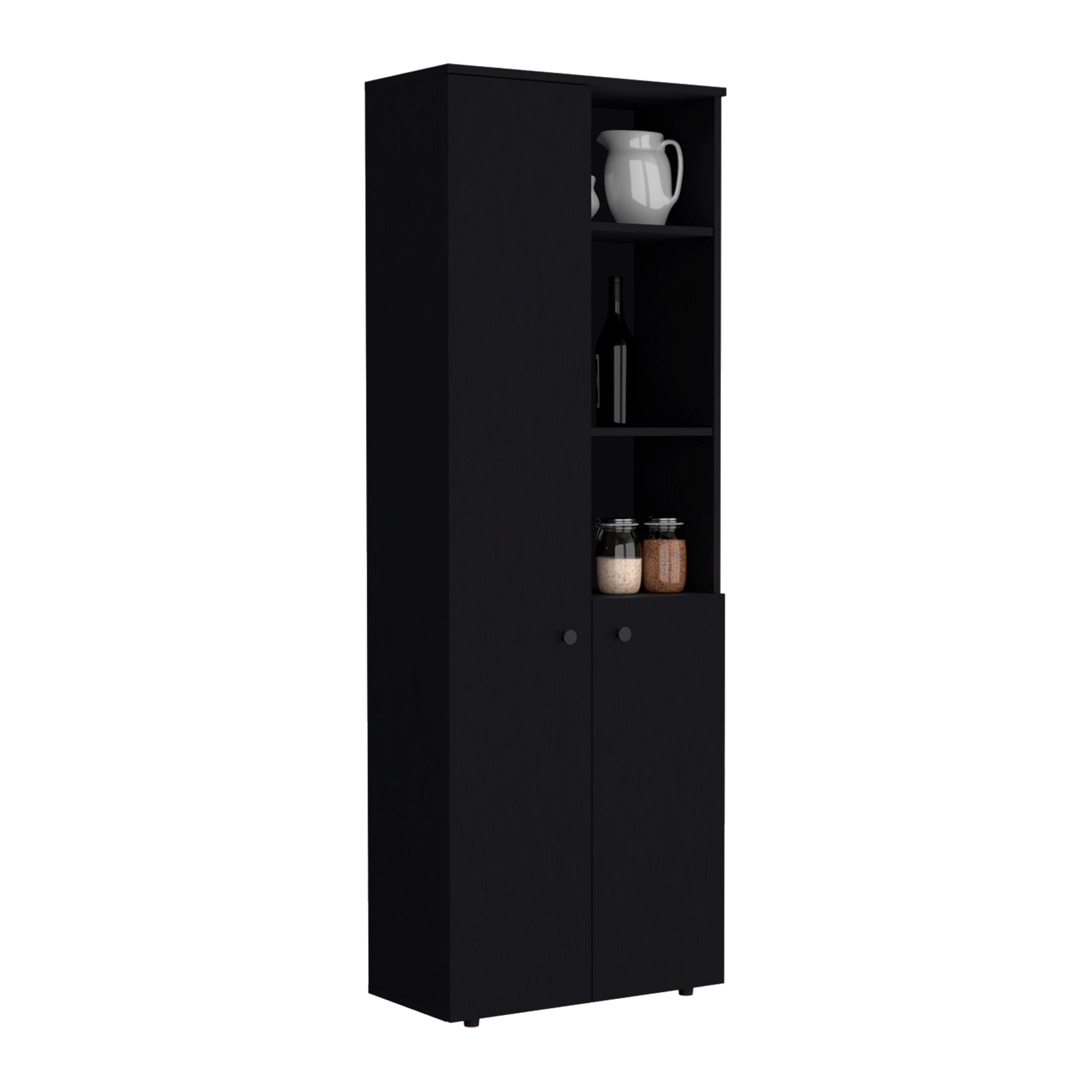 Riner Multistotage 67" H With 5 Tier Storage Shelves And 2 Doors, Black Black Solid Wood Mdf Engineered Wood