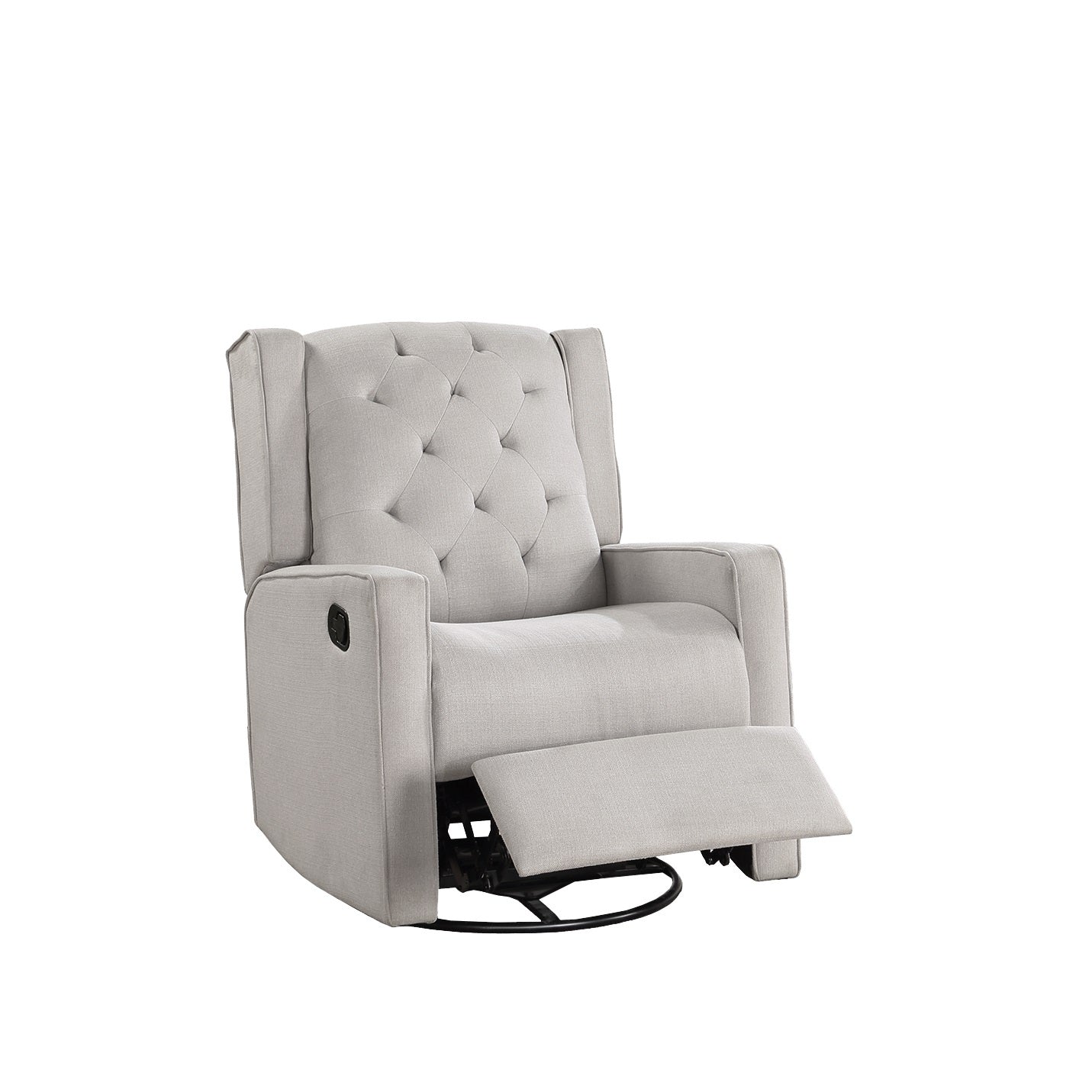 Contemporary Light Gray Color Polyfiber Swivel Recliner Chair 1Pc Manual Motion Wing Back Tufted Cushion Living Room Furniture Glider Chair Light Grey Polyester Manual Handle Primary Living Space Tufted Back Contemporary,Modern,Transitional Foam Solid