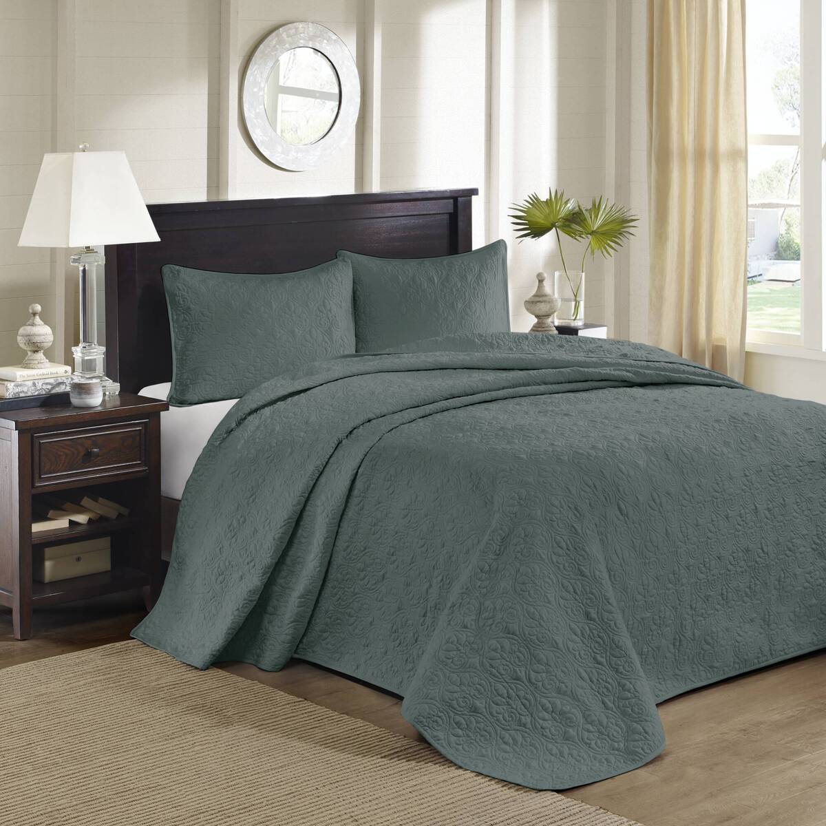 3 Piece Reversible Bedspread Set Balsam Green Queen Green Polyester