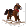 Qaba Kids Ride On Rocking Horse Plush Toy With Realistic Sounds And Red Scarf For Over 3 Years Old Birth Gift Brown Plush