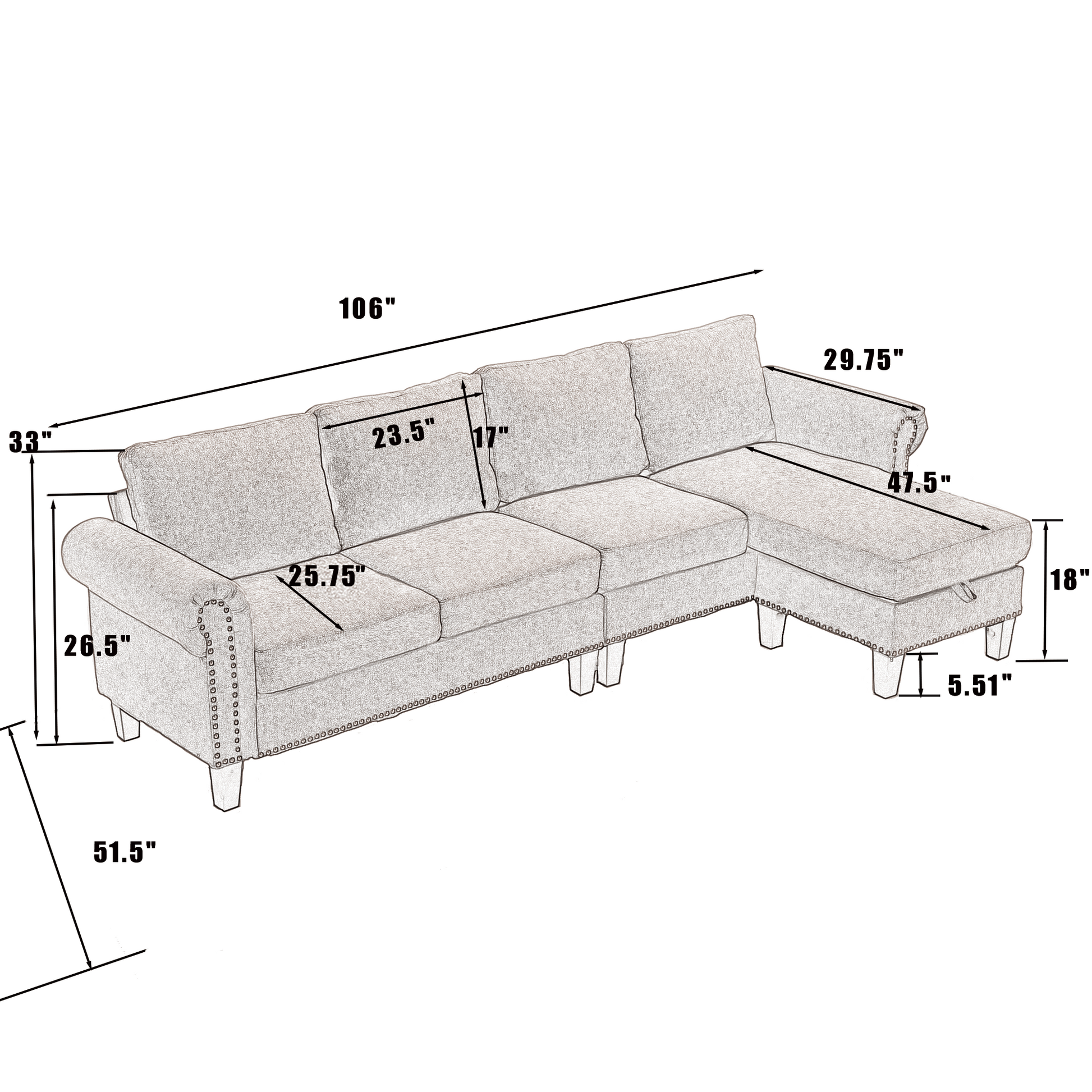 Arrived Convertible Sectional Sofa With Storage,L Shaped Sofa,Four Seater Sofa,Modern Linen Fabric Sectional Couches For Living Room, Beige Beige Polyester Wood Primary Living Space Medium Soft Cushion Back Modern Wood 4 Seat