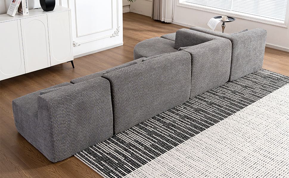 143.7" Upholstered Sofa Free Combined Sofa Couch With Two Chaise Lounge And Five Back Pillows For Living Room, Light Gray Light Gray Foam Polyester 5 Seat