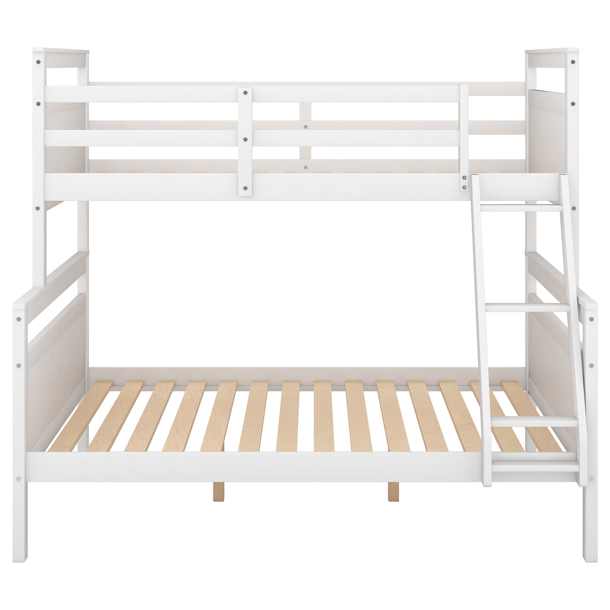 Twin Over Full Bunk Bed With Ladder, Safety Guardrail, Perfect For Bedroom, White Old Sku: Sm000118Aak 1 Twin Box Spring Not Required White Wood Bedroom Bunk Pine
