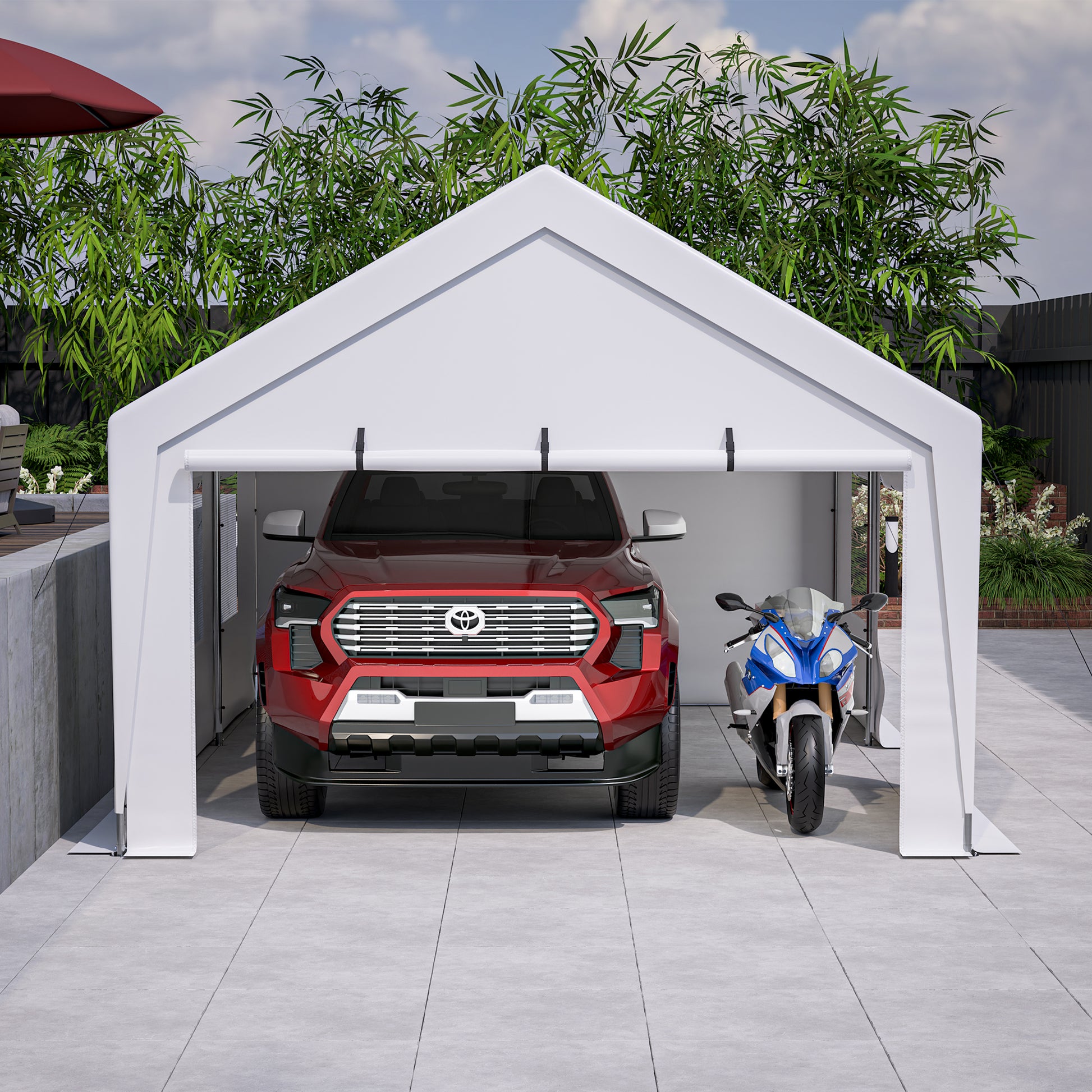 13X20 Heavy Duty Steel Carport Storage Canopy Garage Tent W Removable Sidewalls White Metal