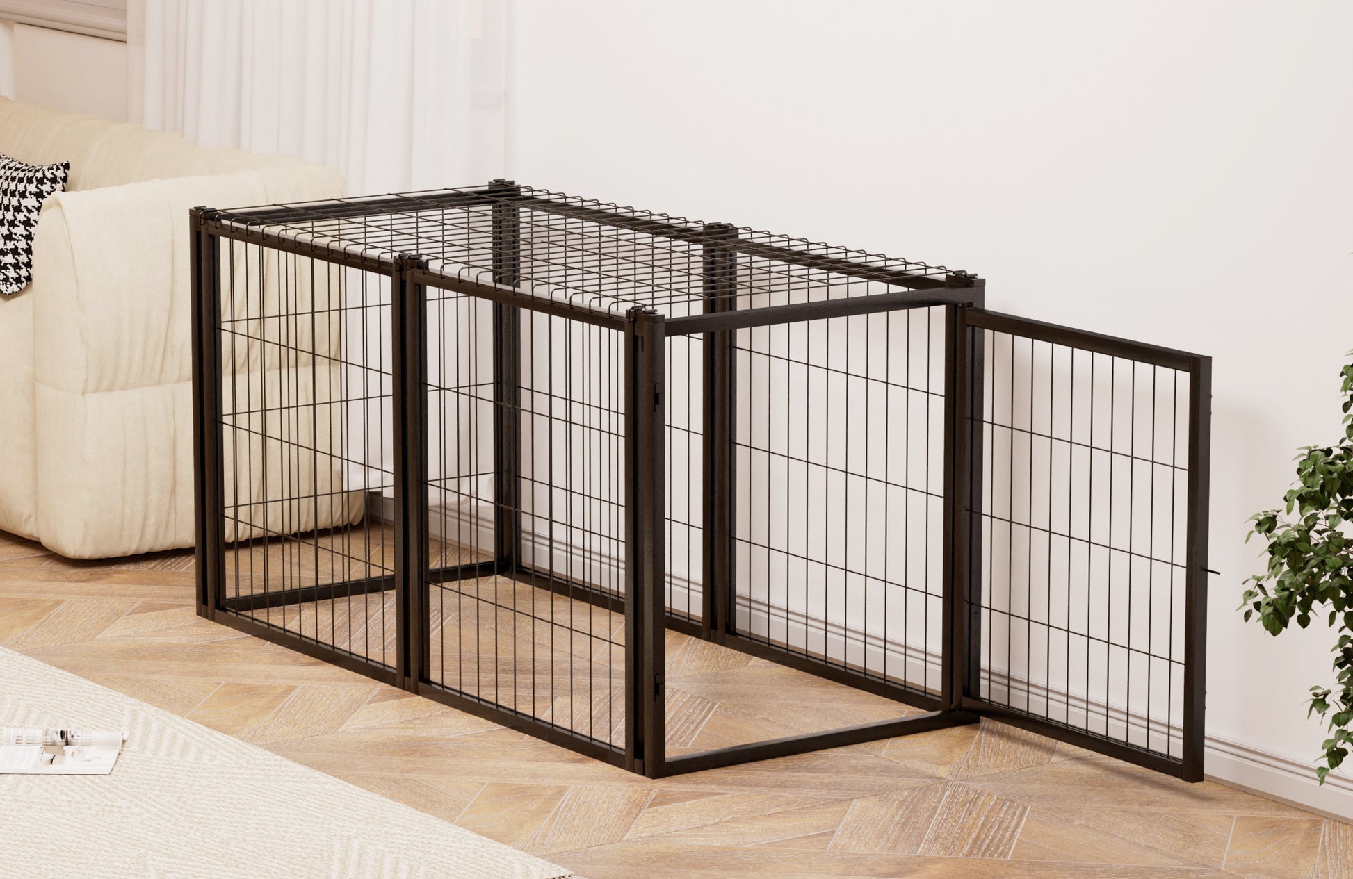 Dog Crate 47.2" Dog Kennel For Small Medium Dogs, Puppy Dog Playpen With Top, Pet Cage, Indoor, Black.47.2"L X 22"W X 24"H. Black Iron