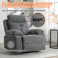 Power Recliner Glider Chair With Bluetooth Speaker 270 Degree Swivel With Led Light Side Arm With Storage Pockets Usb Type C Charging Port Button Control Retractable Footrest Adjustable Backrest Dg Dark Grey Linen Power Push Button Primary Living Space