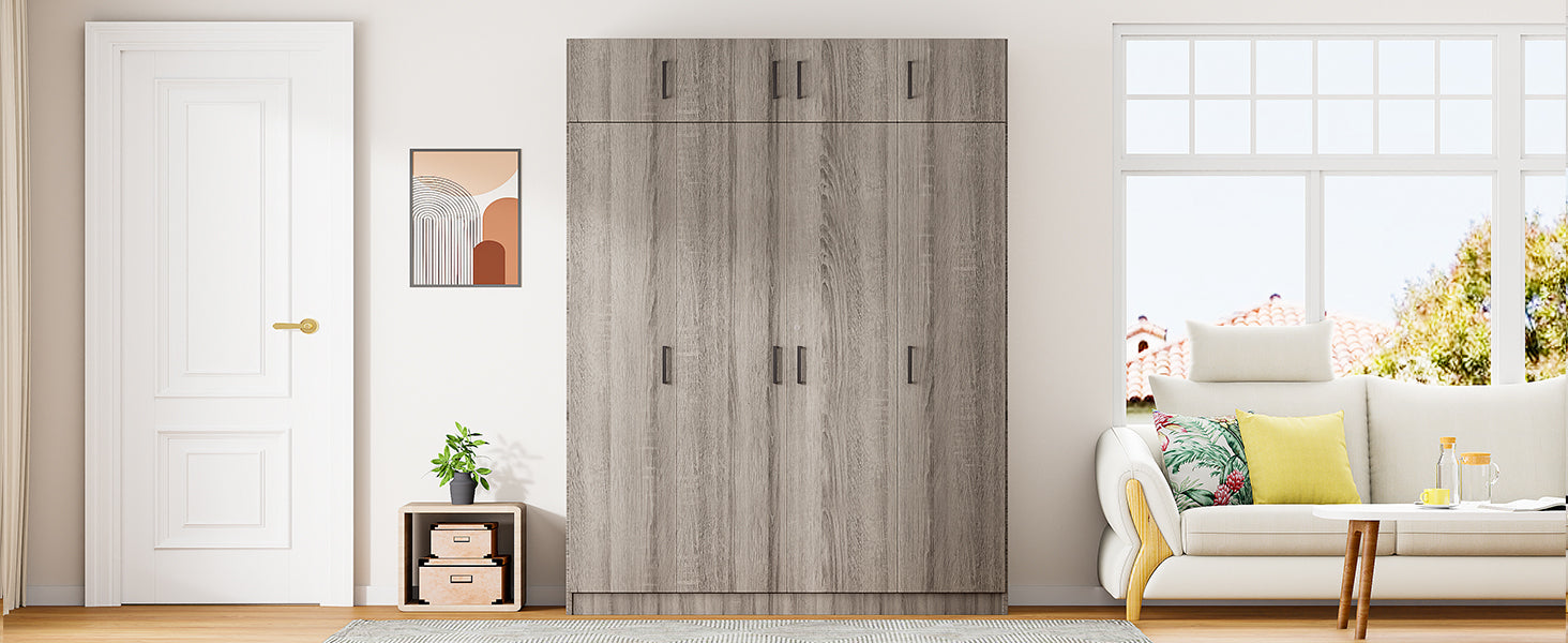 4 Door Wardrobe With 1 Drawer And Top Cabinetgray Gray Gray Bedroom Contemporary Particle Board