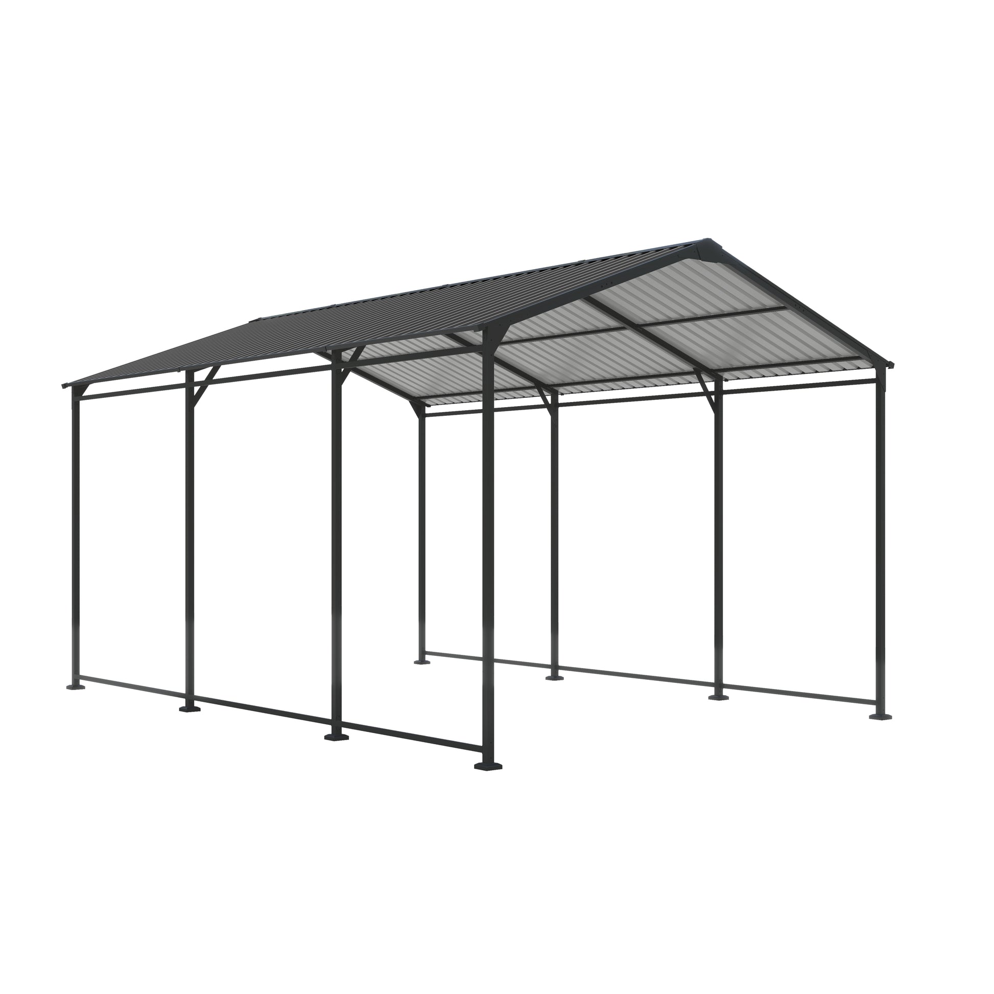 Metal Carport 10 15 Ft Heavy Duty With Galvanized Steel Roof, Metal Garage Canopy With Galvanized Steel Roof & Frame, Car Tent Outdoor Storage Shed For Car, Boats And Truck, Gray Grey Metal