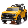 12V Kids Ride On Car W Parents Remote Control,Licensed Ford Ranger,2Wd,Rear Wheel Suspension,Low Start,Headlight,Horn,Mp3,Bluetooth,Adjustable Speed,Speed 1.86 4.97 Mph For Kids Aged 3 6. Yellow 50 99 Lbs Polypropylene