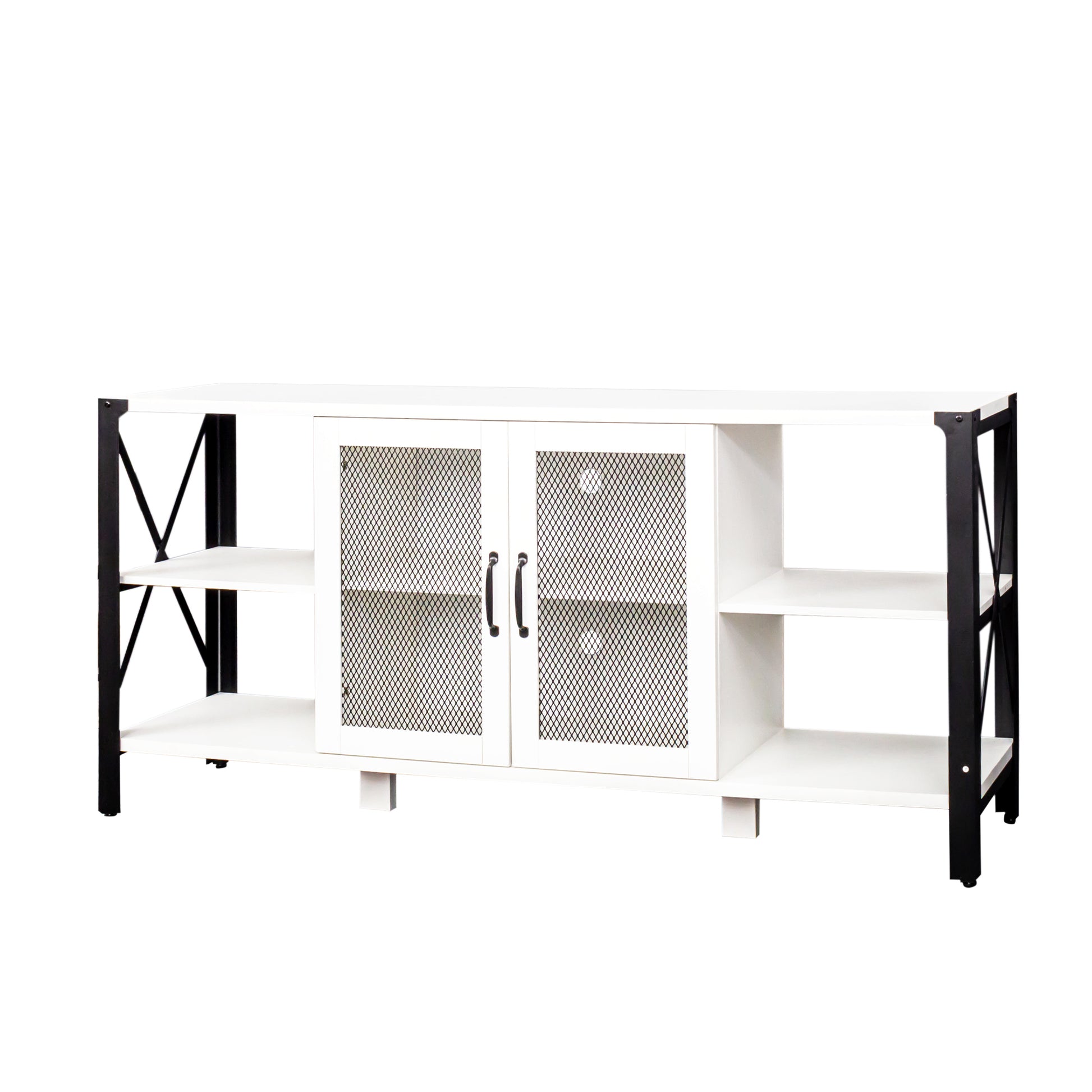 Tv Stands For Living Room, Industrial Tv Stand For Bedroom Furniture, Farmhouse Tv Stand 80 Inch Television Standmodern Horizontal Wood And Metal Open Bookshelf White 70 79 Inches Particle Board Mdf