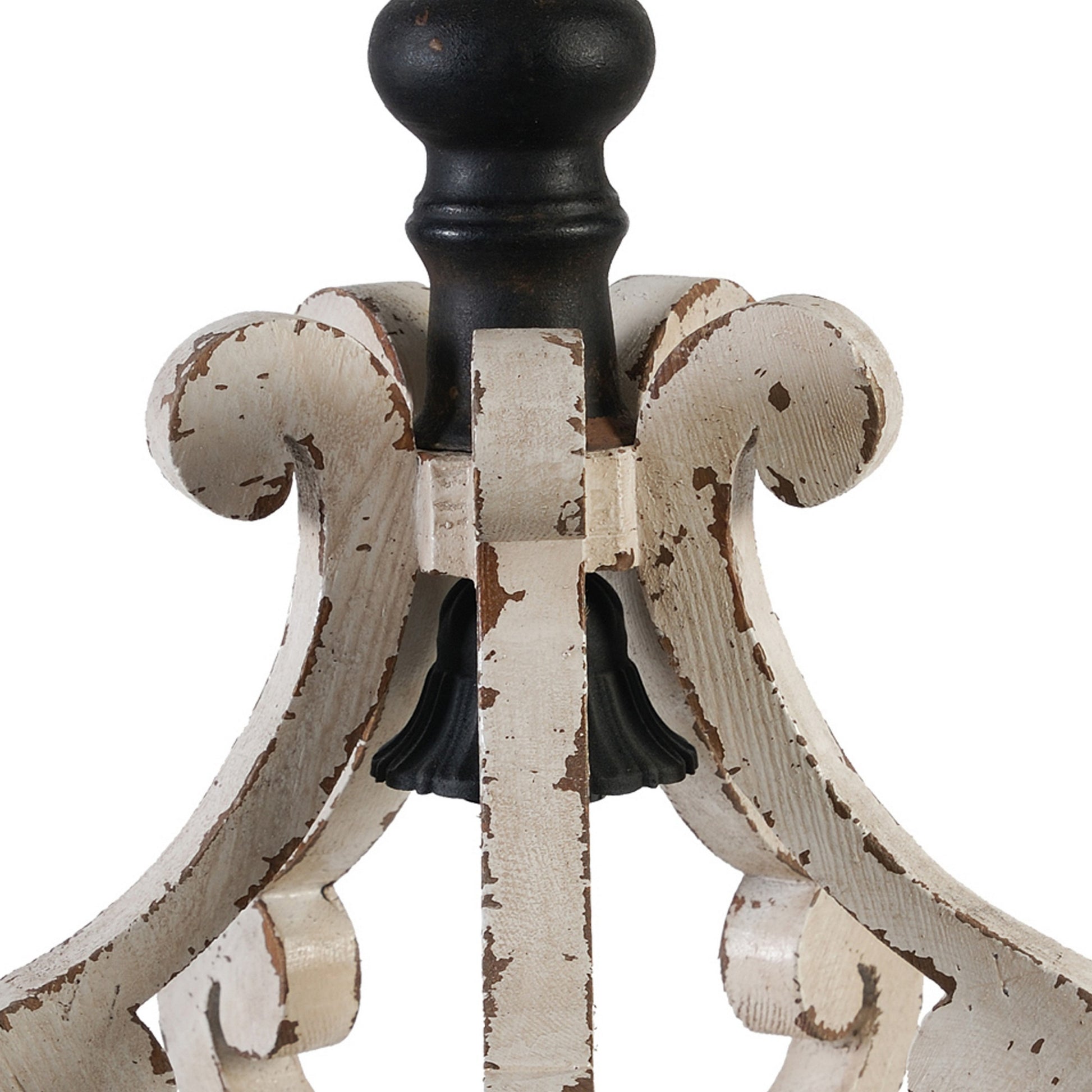 13 Inch 1 Light Chandelier, Classic Fir Wood Scrollwork, Iron, White, Black White Black Metal & Wood