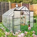 8X10Ft Double Door Polycarbonate Greenhouse Raised Base And Anchor Aluminum Heavy Duty Walk In Greenhouses For Outdoor Backyard In All Season,Black Black Aluminium