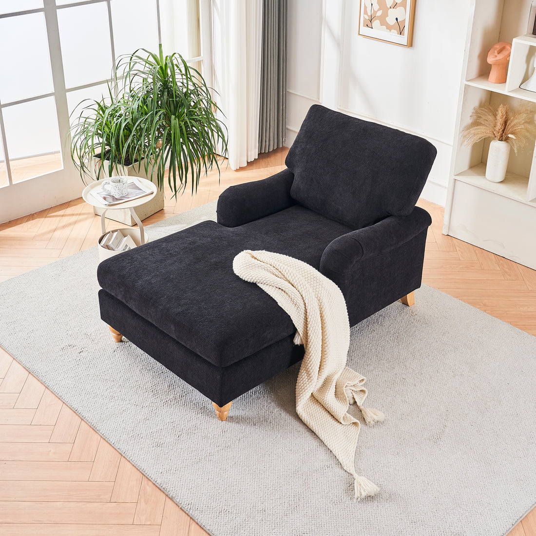 Modern Mid Century Indoor Oversized Chaise Lounger Comfort Sleeper Sofa With Soild Wood Legs Black Foam 1 Seat