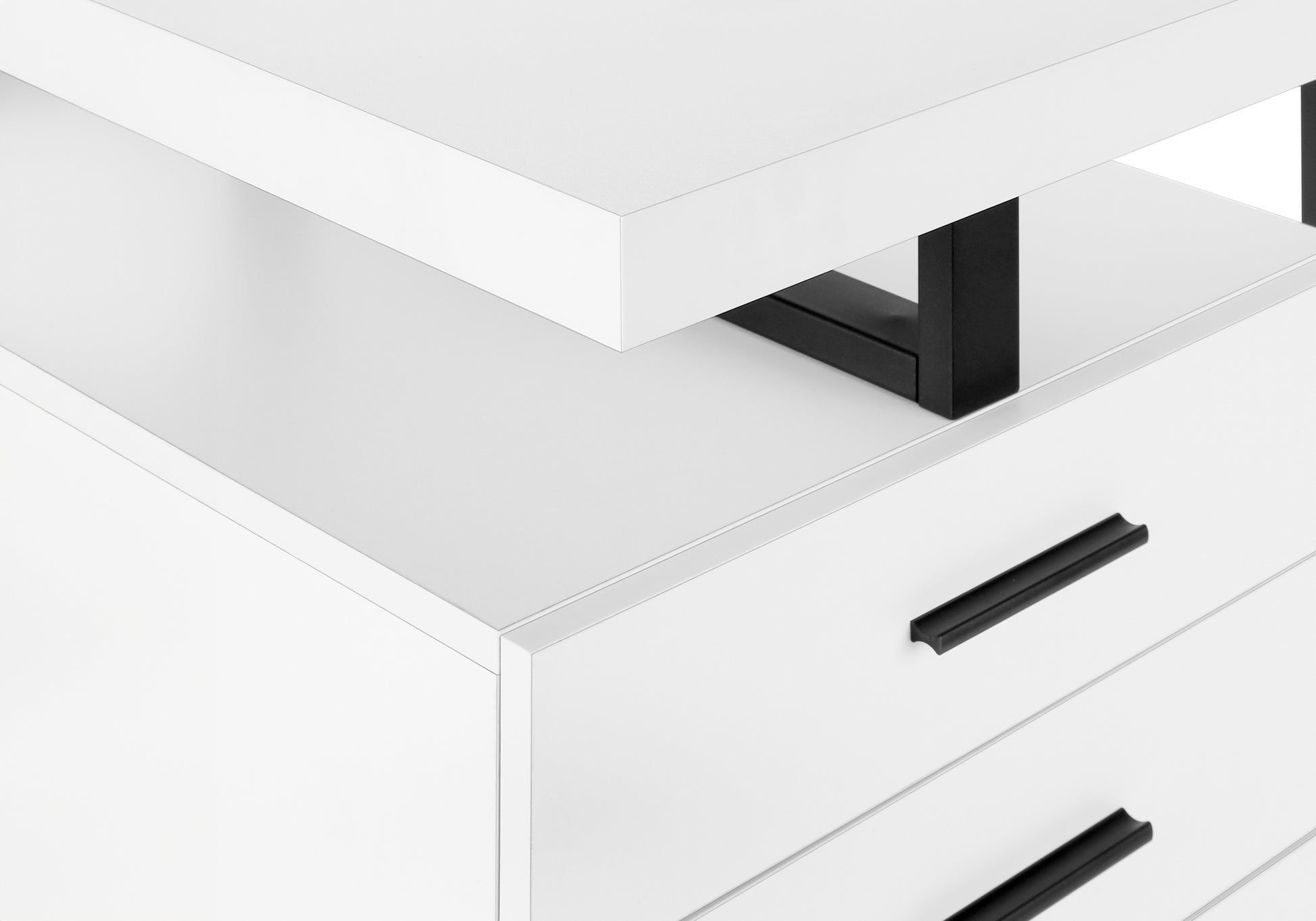 Computer Desk, Home Office, Laptop, Left, Right Set Up, Storage Drawers, 48"L, Work, White Laminate, Black Metal, Contemporary, Modern White Particle Board