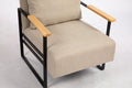 Leather Accent Chair Guest Chair For Living Room, Mid Century Armchair For Bedroom Khaki Linen